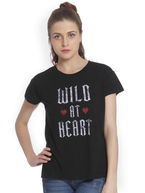 

Only Women Black Printed Round Neck T-shirt