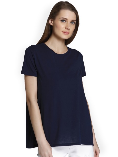 

Only Women Blue Solid Round Neck T-shirt