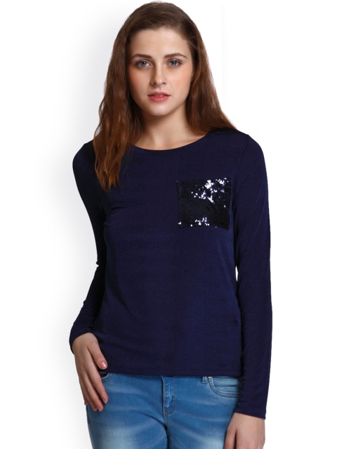 

ONLY Women Navy Slim Fit Solid Round Neck T-shirt, Navy blue