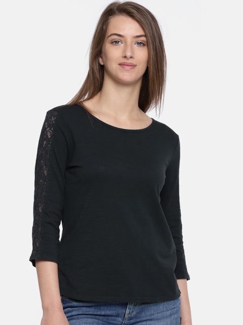 

ONLY Women Navy Slim Fit Solid Round Neck T-shirt, Navy blue