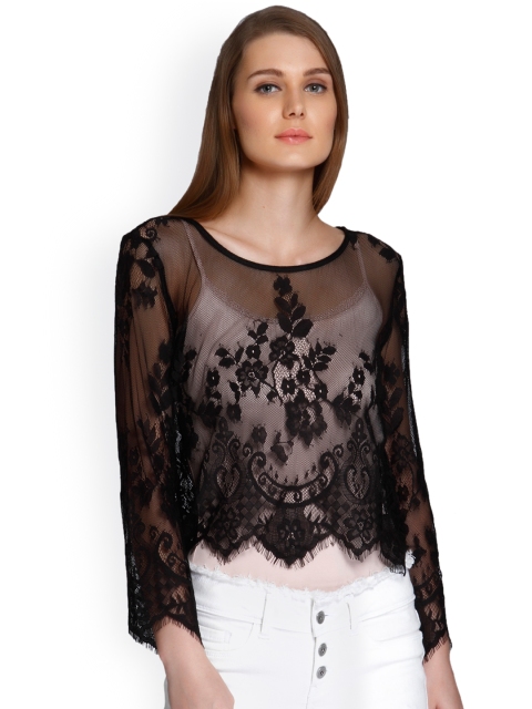 

ONLY Women Black Self-Design Top