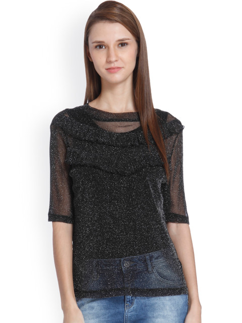 

ONLY Women Black Solid Sheer Top