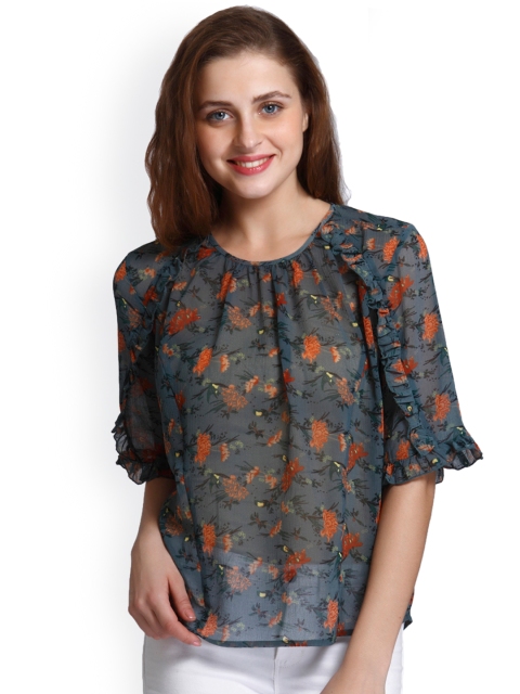 

ONLY Women Blue Printed Sheer Top