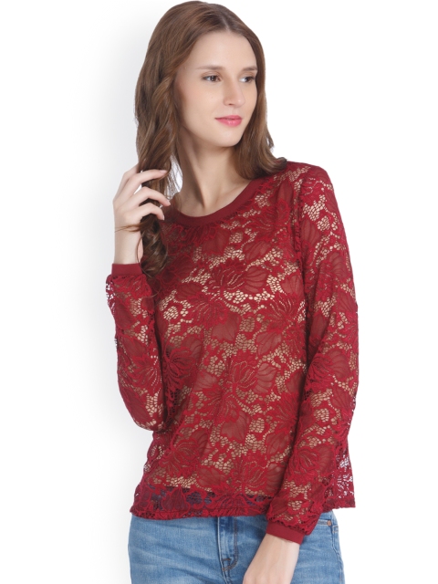 

ONLY Women Red Self Design Top