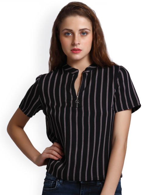 

ONLY Women Blue & White Striped Shirt Style Top