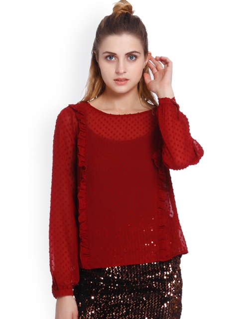 

ONLY Women Red Self Design Top