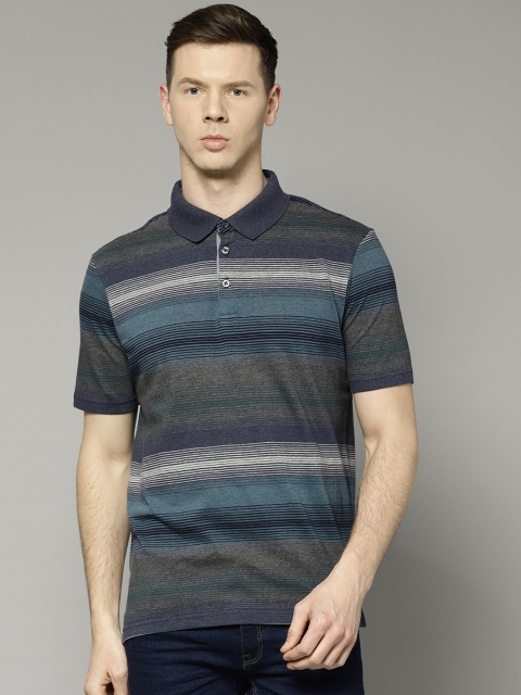 

Marks & Spencer Men Grey Striped Polo Collar T-shirt