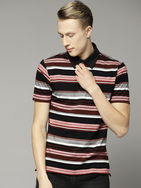 

Marks & Spencer Men Black Striped Polo Collar T-shirt