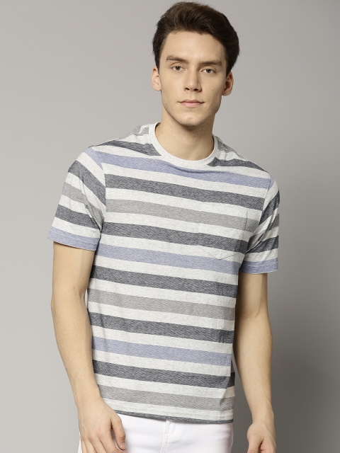 

Marks & Spencer Men Grey Melange & Blue Striped Round Neck T-shirt