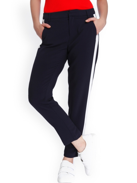 

ONLY Women Navy Regular Fit Solid Regular Trousers, Navy blue