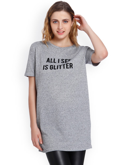 

ONLY Women Grey Printed Round Neck T-shirt