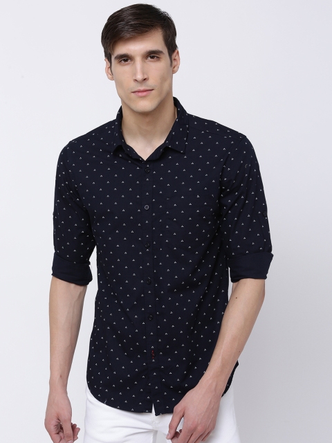 

HIGHLANDER Men Navy Blue & White Slim Fit Printed Casual Shirt