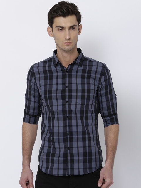 

HIGHLANDER Men Black & Grey Slim Fit Checked Casual Shirt
