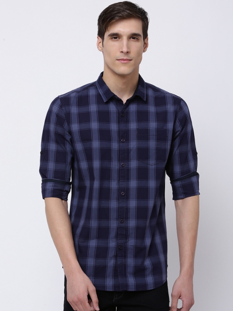 

HIGHLANDER Men Navy Blue & Blue Slim Fit Checked Casual Shirt