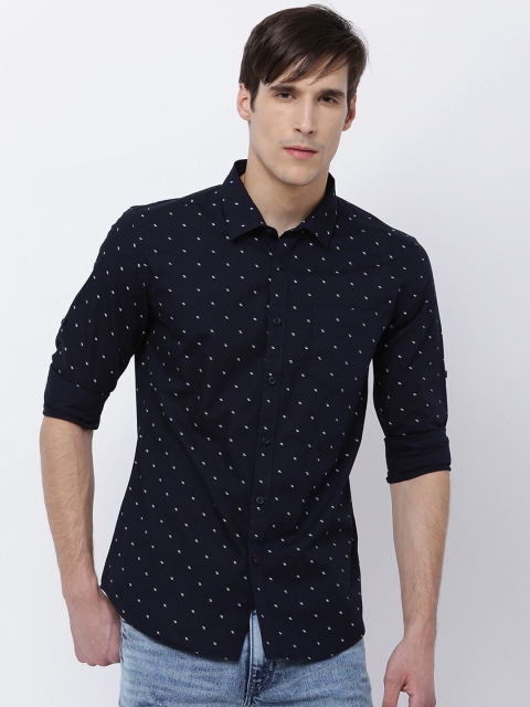

HIGHLANDER Men Navy Blue & White Slim Fit Printed Casual Shirt