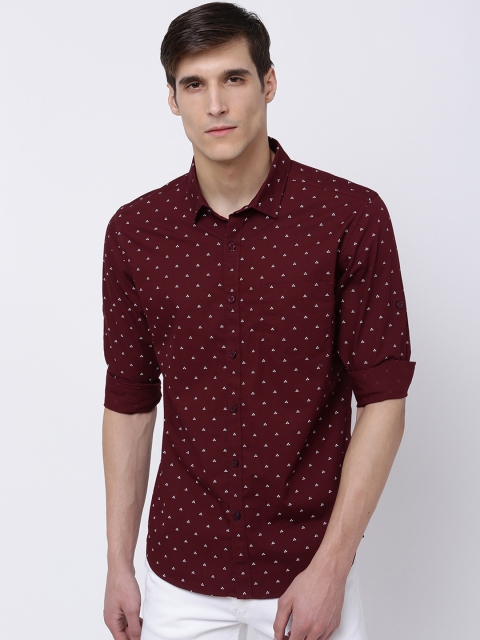 

HIGHLANDER Men Maroon & White Slim Fit Printed Casual Shirt