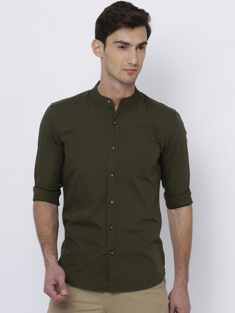 

HIGHLANDER Men Olive Green Slim Fit Solid Casual Shirt