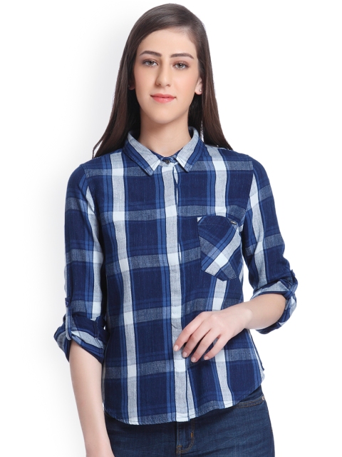 

Only Women Blue & White Regular Fit Checked Casual Shirt