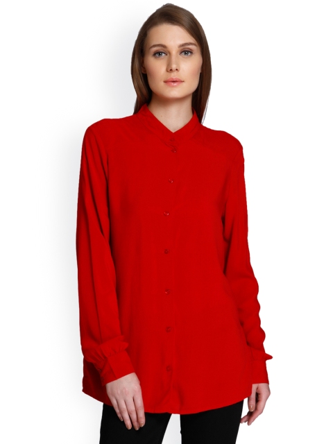 

Only Women Red Regular Fit Solid Longline Casual Shirt