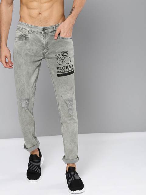 

Kook N Keech Disney Men Grey Slim Fit Mid-Rise Mildly Distressed Stretchable Jeans