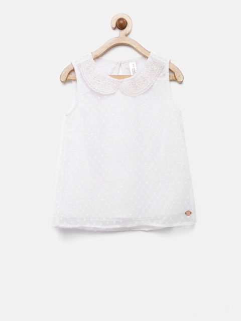

U.S. Polo Assn. Kids Girls Off-White Self Design Top