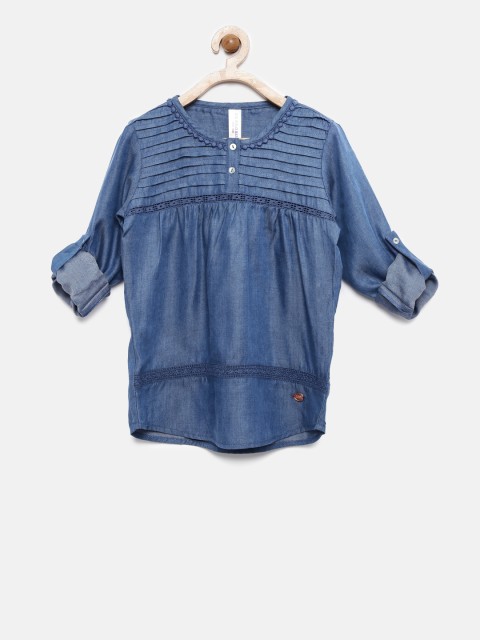 

U.S. Polo Assn. Kids Girls Blue Solid Pure Cotton Top