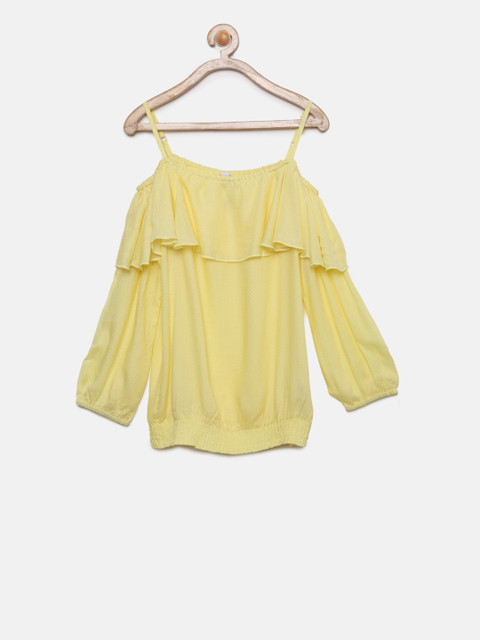 

U.S. Polo Assn. Kids Girls Yellow FRILL Cold-Shoulder Top