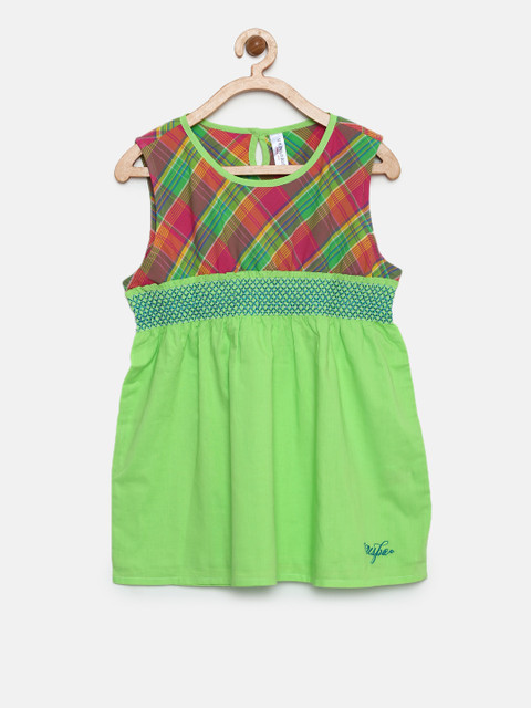 

U.S. Polo Assn. Kids Girls Green & Pink Checked A-Line Top