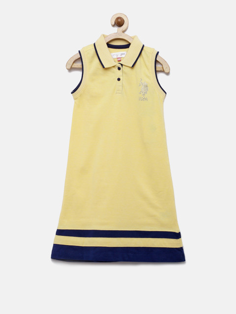 

U.S. Polo Assn. Kids Girls Yellow Solid A-Line Dress