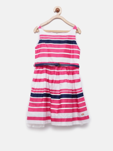 

U.S. Polo Assn. Kids Girls Pink Striped Fit and Flare Dress