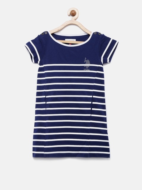 

U.S. Polo Assn. Kids Girls Navy Blue Striped A-Line Dress