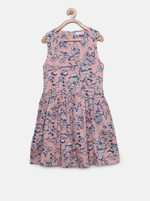 

U.S. Polo Assn. Kids Girls Pink & Blue Printed A-Line Dress