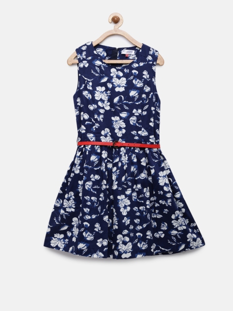 

U.S. Polo Assn. Kids Girls Navy Blue Printed A-Line Dress