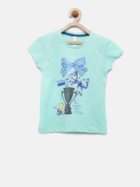 

U.S. Polo Assn. Kids Girls Blue Printed Round Neck T-shirt