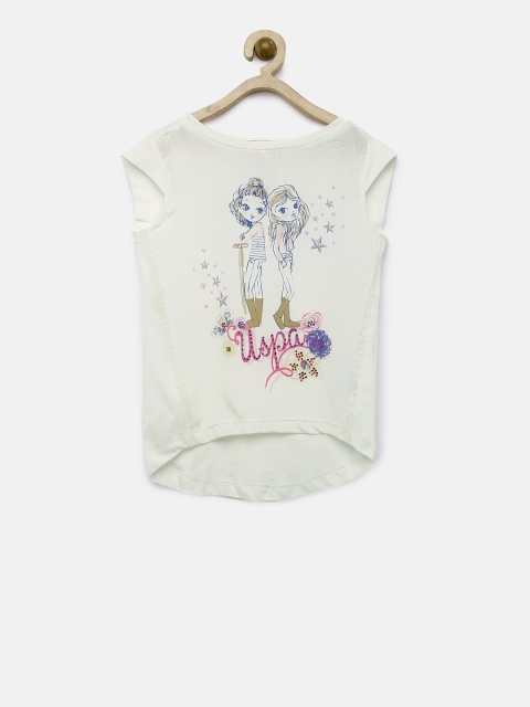 

U.S. Polo Assn. Kids Girls Off-White Printed Top