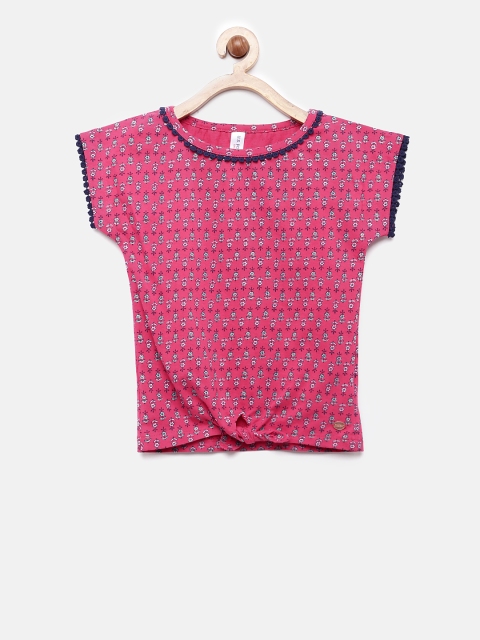 

U.S. Polo Assn. Kids Girls Pink Printed Pure Cotton Top