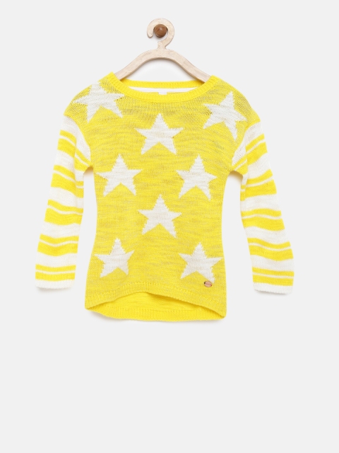 

U.S. Polo Assn. Kids Girls Yellow & White Self-Design Pullover