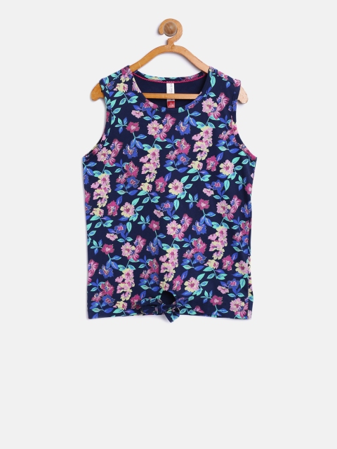 

U.S. Polo Assn. Kids Girls Navy & Pink Floral Print Top, Navy blue
