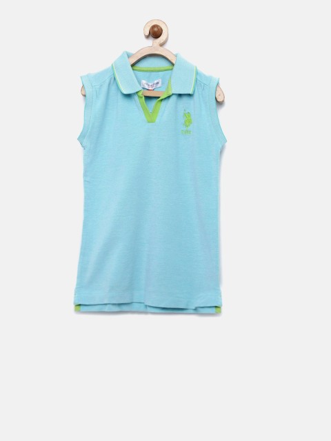 

U.S. Polo Assn. Kids Girls Blue Solid Polo Collar T-shirt