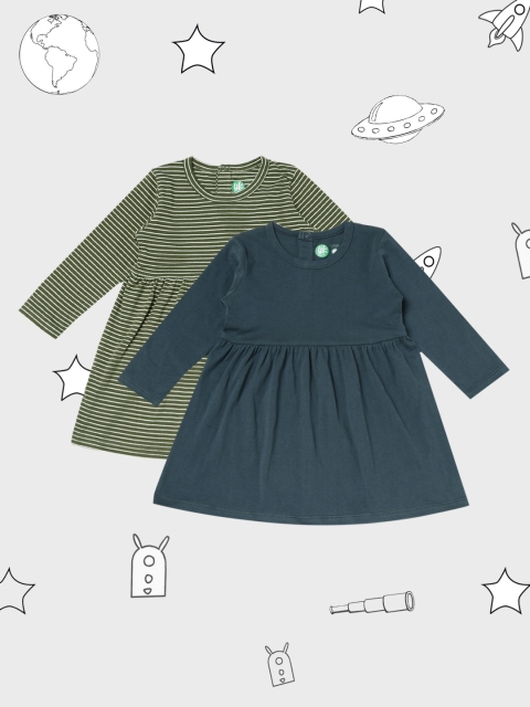

YK Organic Infant Girls Pack of 2 A-Line Dresses, Teal