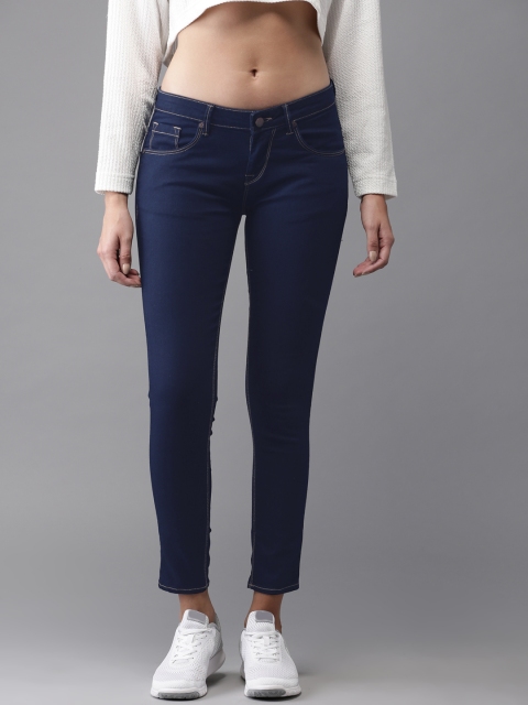 

HERE&NOW Women Blue Skinny Fit Mid-Rise Clean Look Stretchable Cropped Jeans