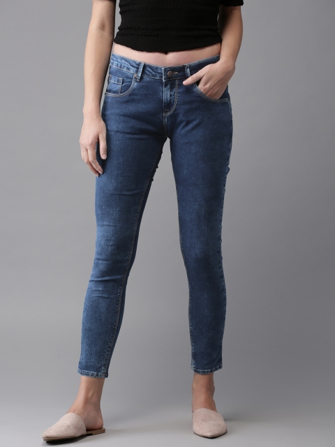 

HERE&NOW Women Blue Skinny Fit Mid-Rise Clean Look Stretchable Cropped Jeans
