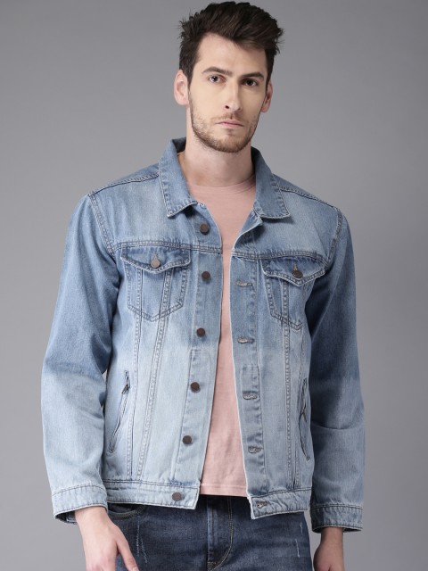 

HERE&NOW Men Blue Solid Denim Jacket