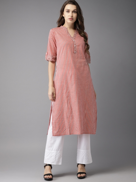 

HERE&NOW Women Red & White Striped Straight Kurta