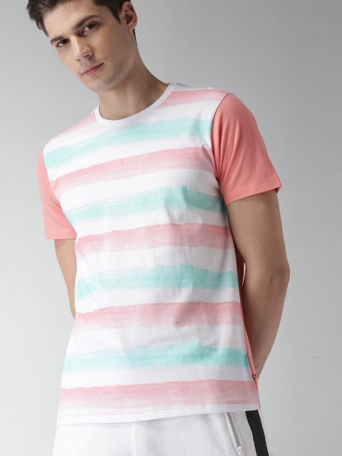 

Harvard Men Coral Striped Round Neck T-shirt