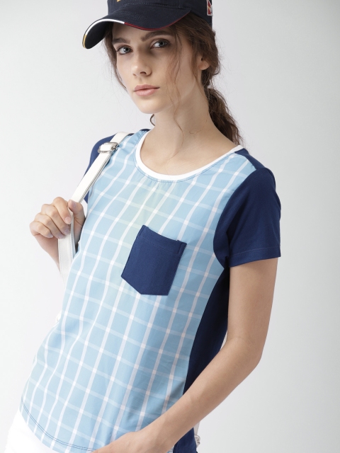 

Harvard Women Blue Checked Round Neck T-shirt