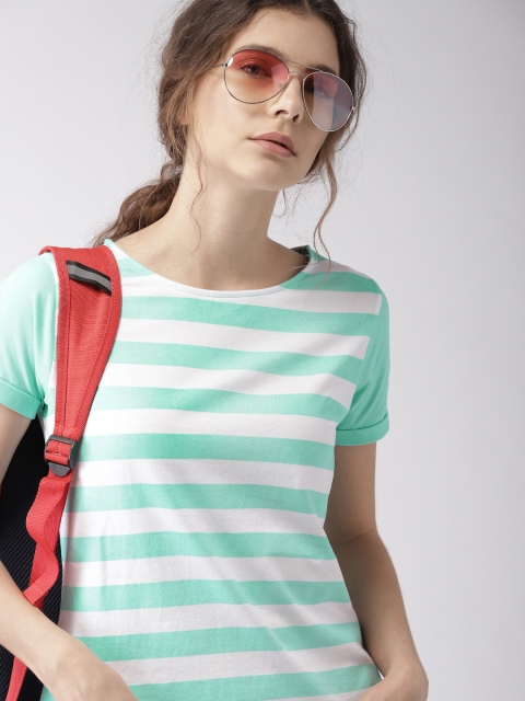 

Harvard Women Blue & White Striped Round Neck T-shirt