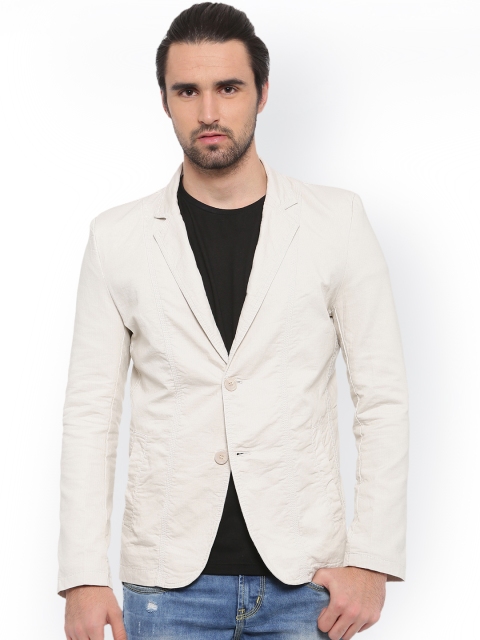 

SHOWOFF Cream-Coloured Slim Fit Single-Breasted Casual Blazer