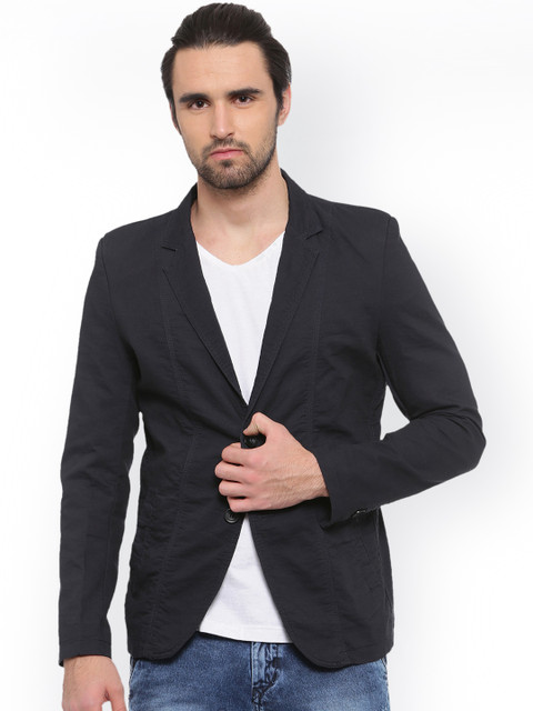 

SHOWOFF Navy Single-Breasted Slim Fit Casual Blazer, Navy blue