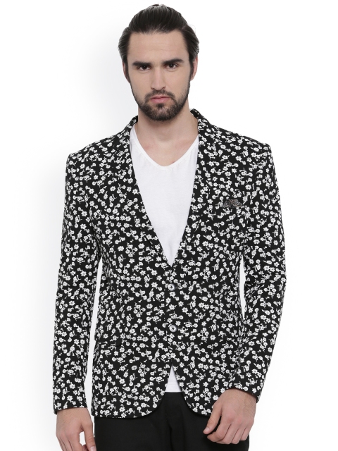 

SHOWOFF Black Printed Slim Fit Single-Breasted Party Blazer